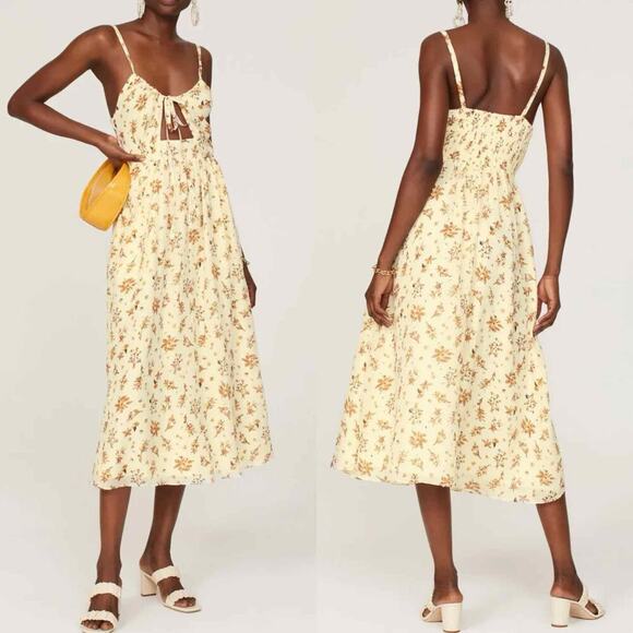 Madewell Soren 100% Silk Cutout Floral Midi Dress Size 0 - Picture 7 of 11